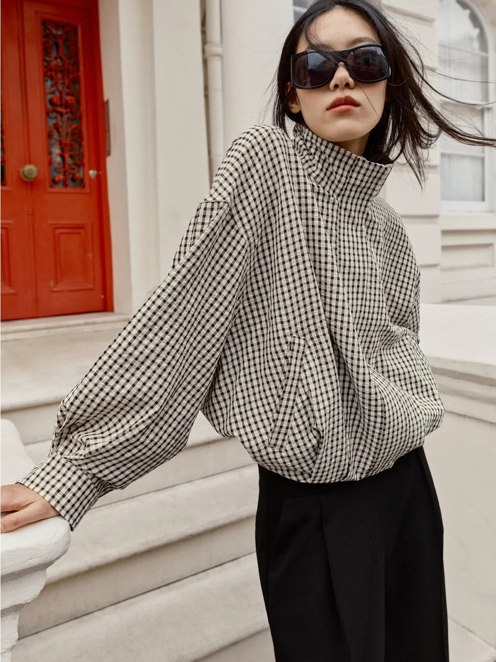Zara Black & White Gingham Bomber Jacket